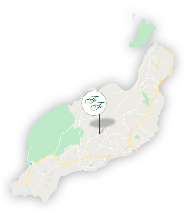 L'île de Lanzarote en vue par défaut avec l'icône de l'hôtel Finca de la Florida indiquant sa localisation.