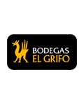Logo Bodegas El Grifo en blanco, negro y amarillo